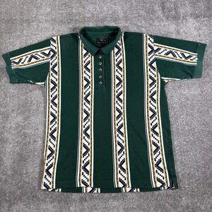 Roper Polo Shirt Men's Large Green Aztec Striped Short Sleeve Western Cowboy